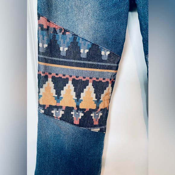 Free People/We The Free Rocky Mountain Western Patchwork Straight Leg Jeans - Picture 8 of 15